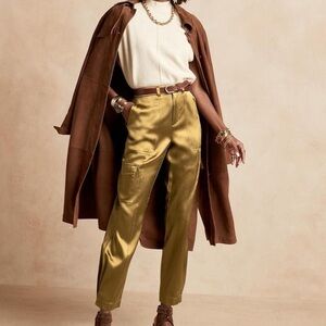 Banana Republic Women's Allure Silk Cargo Pants Dark Olive Green
